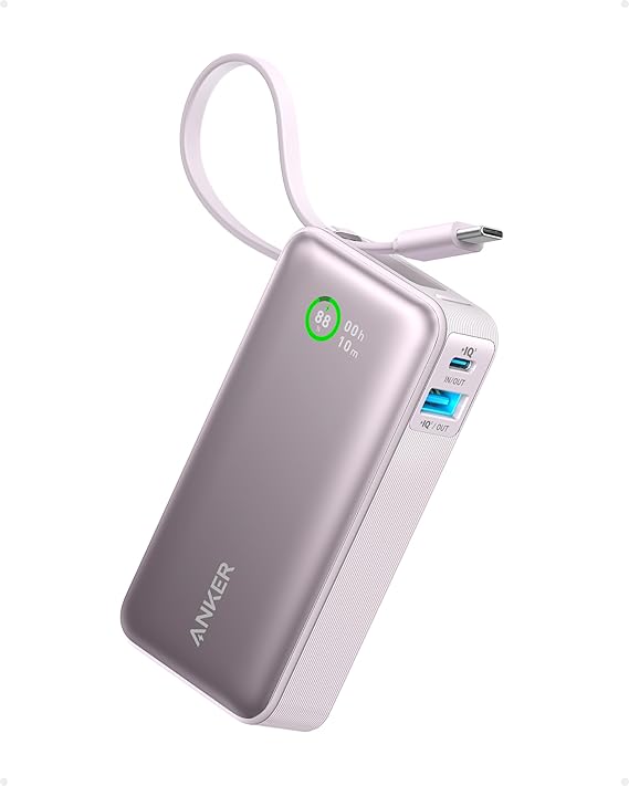 Anker Nano Power Bank,10,000mAh 30W Portable Charger,Built-in USB-C Cable