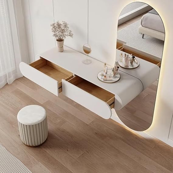 Floating Vanity Makeup Table with Drawers,Wall Mounted Vanity Makeup Table,Modern Floating Desk,Hanging Dressing Table,Wall Corner Desk for Bedroom Living Room