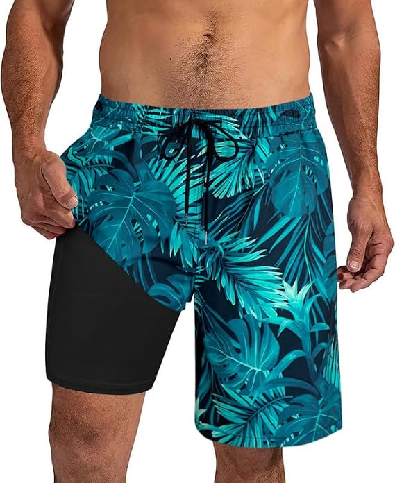 XiaoMoSha Mens Swimming Shorts Men's Swim Trunks with Compression Liner 2 in 1 Board Shorts for Surf Beach S-2XL Quick Dry