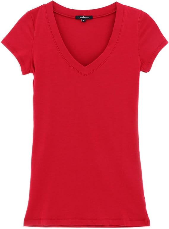 Classic V-Neck Short Sleeve Tee (Red/Medium)