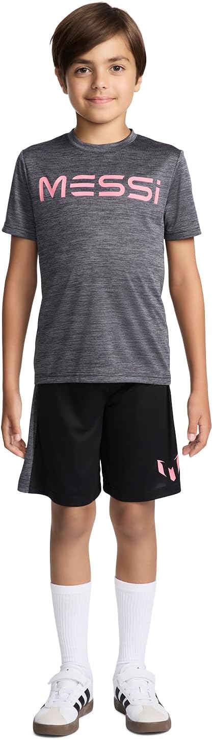 Messi Boys' Lifestyle Short Sleeve 2-piece Set, Slim-fit Jersey Set With Top & Shorts