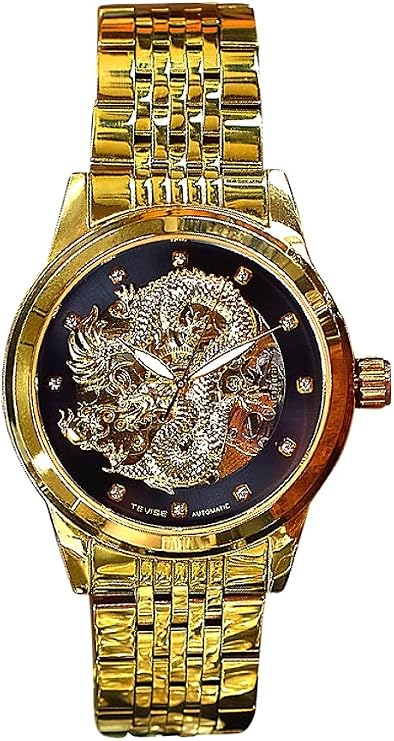 012 Gold x Black Dragon God Motif Mechanical Automatic Wristwatch Men's Fashion Men's Men's Stylish Zirconia Waterproof Function 3D Sculpture Oraora Series Yakuza Showa Heisei Yankee Thugs Flashy,