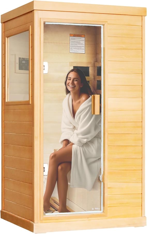 Infrared Saunas for Home Indoor Room 800W/110V, Far Infrared Sauna Made of Canadian Hemlock Wood Infrared Dry Heat Saunas, Time Pre-Set Low EMF, with Speaker, LED Lights, 5 Heating Panels