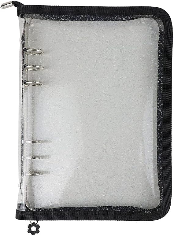 A5 Binder Cover Refillable 6 Ring Notebook Binder Clear Soft PVC Zipper Binders Folder for 6 Hole Filler Paper Personal File Organizer Planner(Black Zipper Closure)