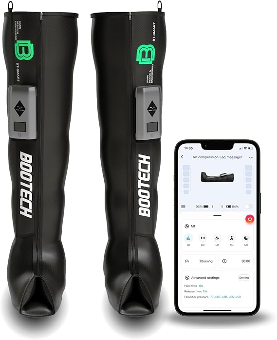 Leg Compression Recovery Boots for Circulation, Cordless Air Compression Therapy System Rechargeable Massage with 5 Modes, 5 Air Chambers, 3H Battery with Automatic Deflation Technology (M)