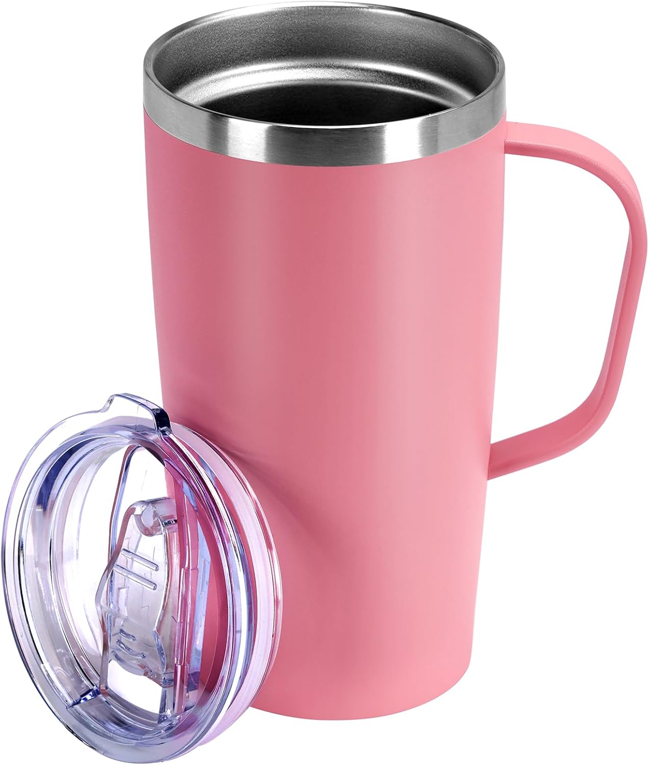 MEBRUDY 19oz Insulated Coffee Mug Tumbler with Lid, Leak Proof Double Wall Vacuum Travel Coffee Mug with Handle, Dark Pink