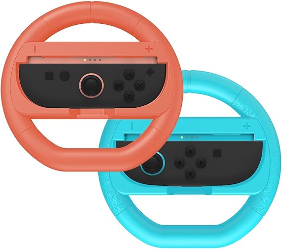 NBCP Steering Wheel for Nintendo Switch Joy-Con [2-Pack Red & Blue] - Compatible with Mario Kart 8 Deluxe - Accessory for Nintendo Switch - Steering Wheel Holder