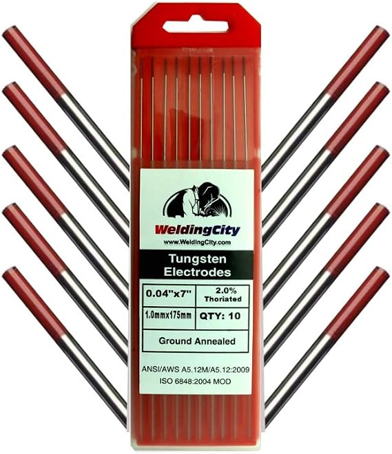 WeldingCity 10-pk Premium TIG Welding Tungsten Electrode Rod 2.0% (Red, EW-Th20) 0.040" x 7" | 10-pcs