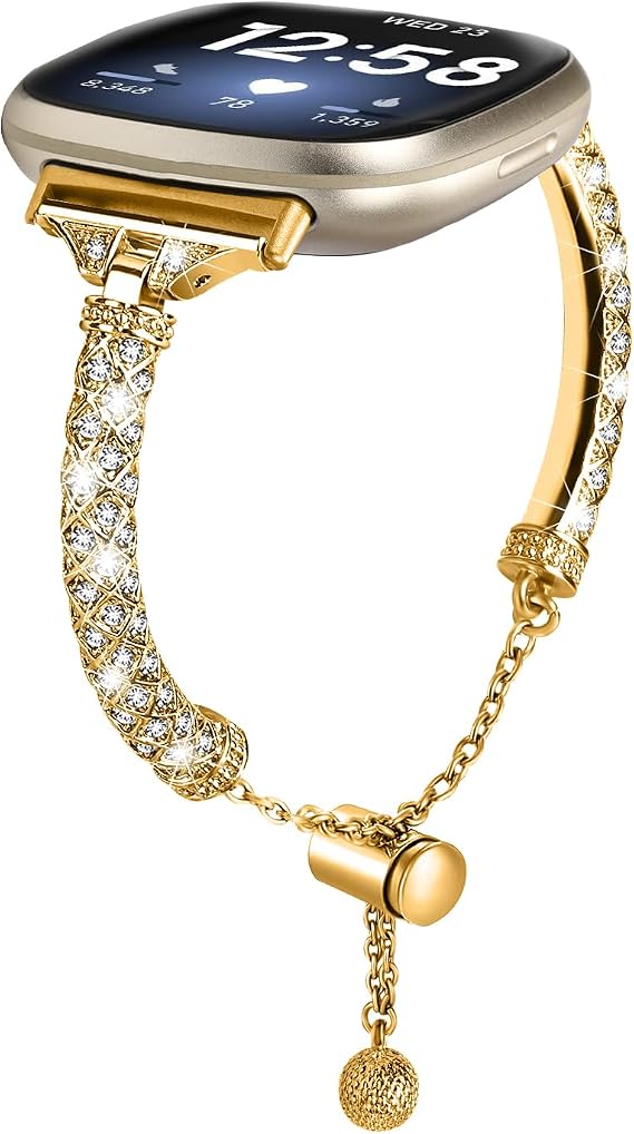 Straps Compatible with Fitbit Versa 4/Sense 2/Versa 3/Sense Strap, Women Slim Metal Stainless Steel Wristband Bling Diamond Replacement Watch Strap Bracelet Band for Fitbit Versa 4