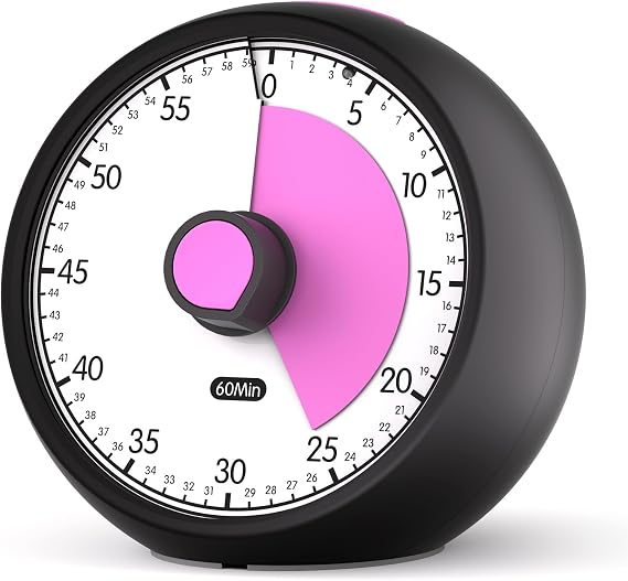 Conchstar Time Timer Visueller Timer Kinder 60 Minuten Countdown Timer - Ideal für ADHS & Autismus Hausaufgaben Schule Classroom & Kochen in der Küche (Schwarz Rosa)