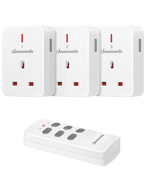 DEWENWILS Remote Control Plug Socket, 13A/3120W Heavy Duty Wireless Light Switch, 30m/100ft Long Range, Programmable for Bedroom, Garbage, 3 Pack Sockets and 1 Remote