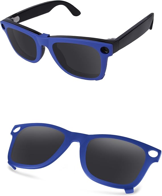 Matte Blue Frame Polarized Clip-on Sunglasses Compatible with Ray-Ban Meta Wayfarer RW4006 50mm for Men & Women