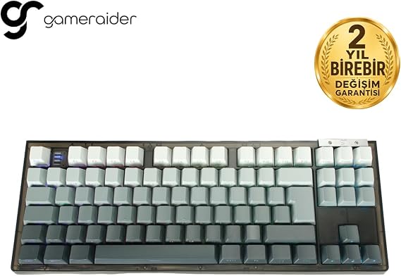 GameRaider Force87 Black Gray Gradient Jixian Red Switch Hotswap RGB Kablosuz Türkçe Mekanik Gaming Klavye – 2 Yıl Birebir Değişim Garantili