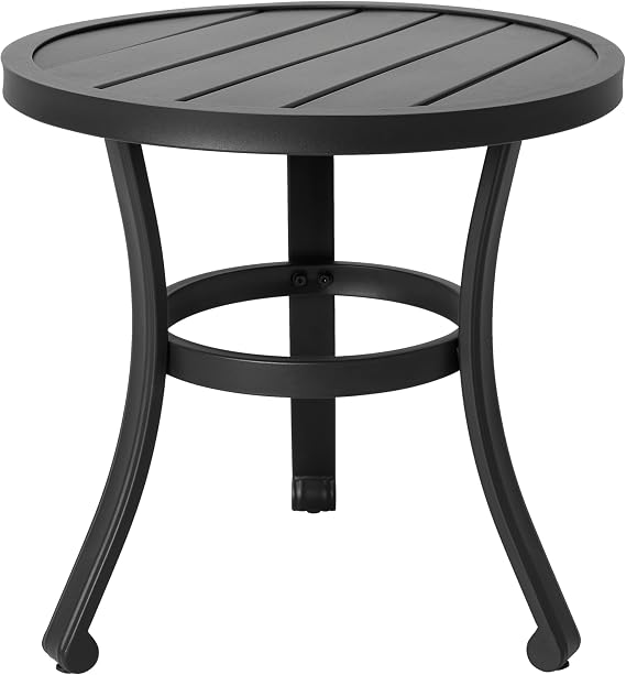 NUU GARDEN 20-Inch Outdoor Metal Side Table, Weather-Resistant Patio End Table, Small Patio Bistro Table for Balcony, Porch, Deck, Poolside, Black