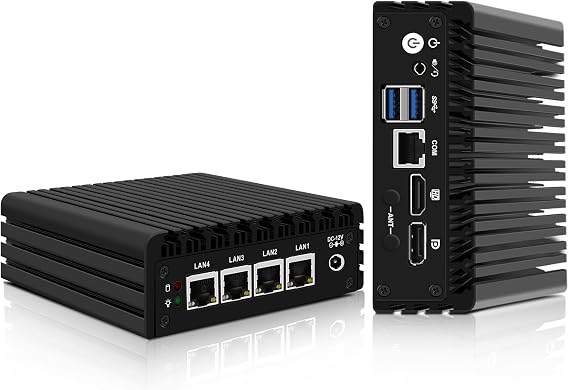 CWWK Mini PC Firewall Micro Appliance, Pentium J3710, 4 Port i225 2.5GbE LAN, OPNsense Hardware Mini Computer, Fanless PC, DDR3L 8GB RAM 256GB SSD, AES-NI, Console COM, HD, DP