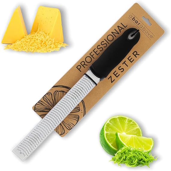 A Bar Above Lemon Zester and Cheese Grater, Professional, 12 Inch, Black | Stainless Steel Hand Tool, For Citrus, Parmesan, Ginger, Chocolate, Dishwasher Safe Kitchen Use, Ergonomic Grip, Bar Favorite