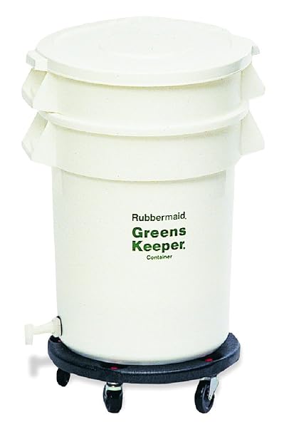 Rubbermaid Commercial Products Greens Keeper Food Container with Lid and Dolly, 32 Gallon, White, FG263600WHT