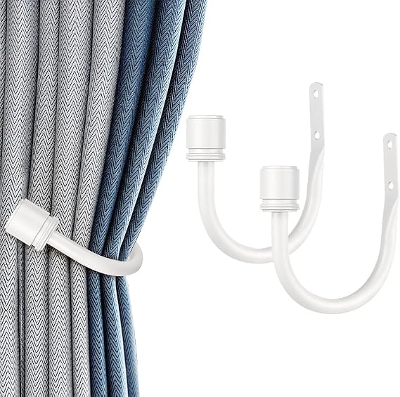 HOTOZON 2 Pack White Curtain Holdbacks, Wall Mounted Curtain Tie Backs
