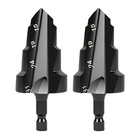 2PCS 3 in 1 PPR Lifting Stepped Drill Bit Reamer Drill Set for 15 to 31mm(19/32" to 1-7/32") Pipes - 1/4 Hex Shank Quick Change Tool Kit