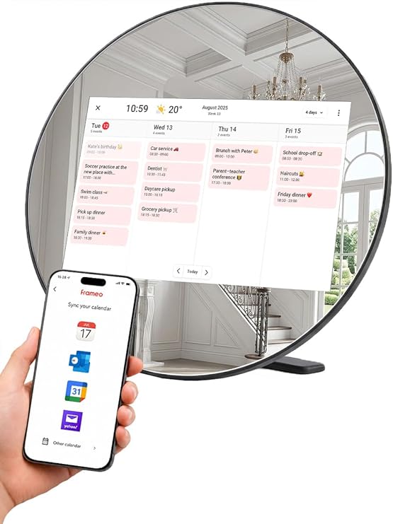 Frameo Digital Picture Frame Digital Calendar 10.1 Inch Mirror|WiFi Smart Photo Frame|IPS HD Touchscreen|Auto-Synced Calendar, 32GB|Share Photos/Videos via Frameo App, Gift for Parents Grandparents