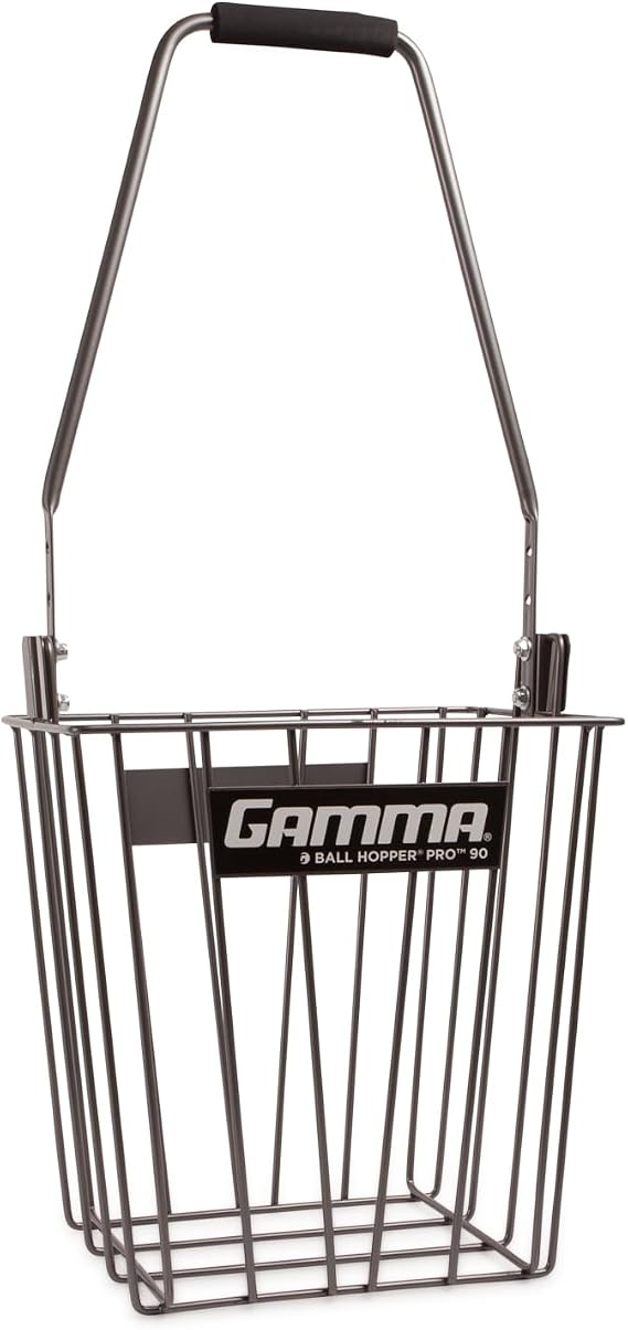 Gamma Ball Hopper Pro 90 - Heavy Duty Tennis Ball Basket with Adjustable Padded Handle - Holds 90 Tennis Balls - Easy Pickup and Carry for Tennis Practice and Coaching