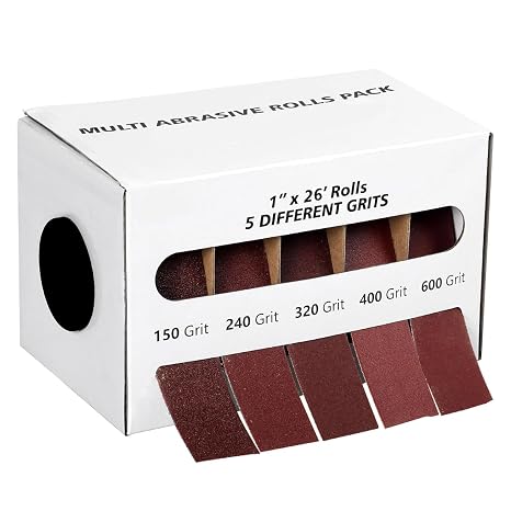 Emery Cloth Roll, 5 Grits 1'' x 26' Sand Paper Roll with Dispenser, 150 240 320 400 600 Grit Sandpaper Assortment, Wet Sanding Paper for Metal Automotive Furniture Wood