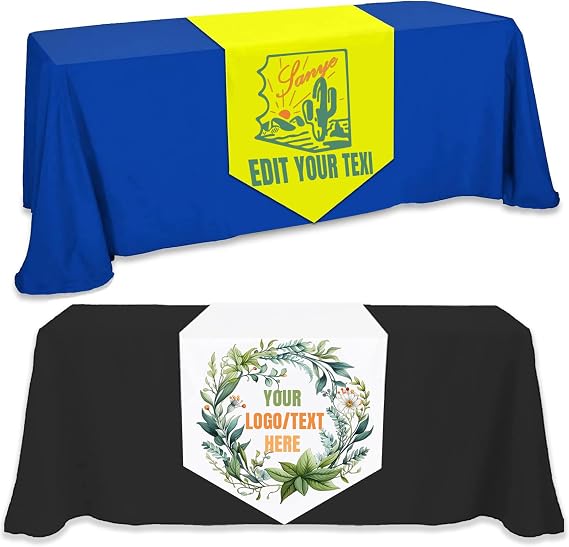 Custom Table Runner with Business Logo/Text - Personalized Tablecloth for Wedding, Birthday, Party, Anniversary, Tradeshow & Vendor Events (Tablecloth-19x72in)
