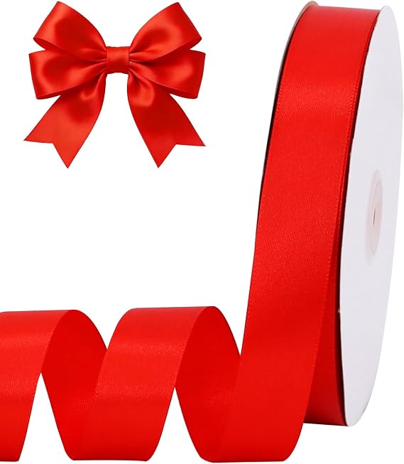 TONIFUL 1 Inch x 100yds Red Satin Ribbon for Christmas Craft Gifts Wrapping | Solid Ribbon for Graduation Lei Making Hair Bows Making Bouquet Wrap Wedding Invitation Card Christmas Valentine Decor
