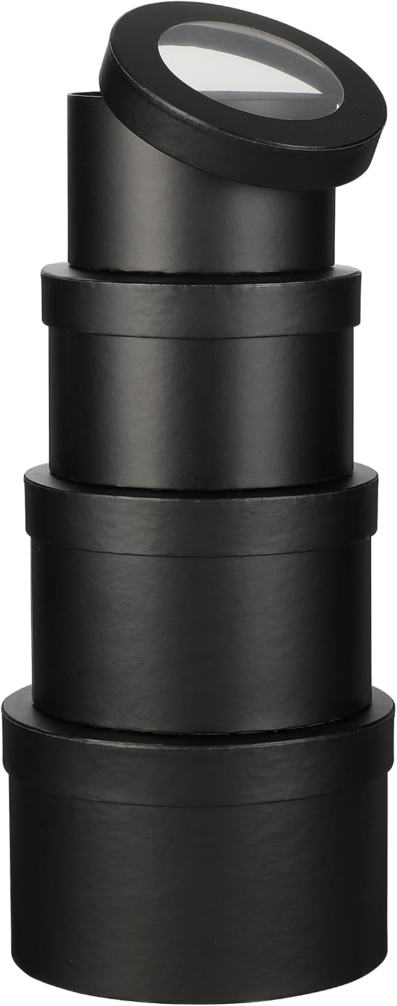 Flower Boxes for Arrangements Nesting Round Gift Boxes with Clear Lids Black Round Boxes for Flowers Set of 4 Assorted Sizes Flower Boxes for Flower Arrangements, Valentine's Day, Mother's Day,