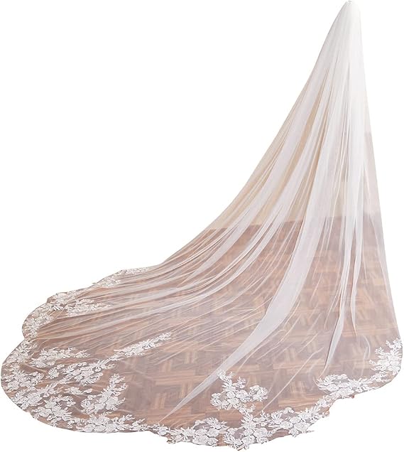 EllieWely Cathedral Length 1 Tier Lace Wedding Bridal Veil F13