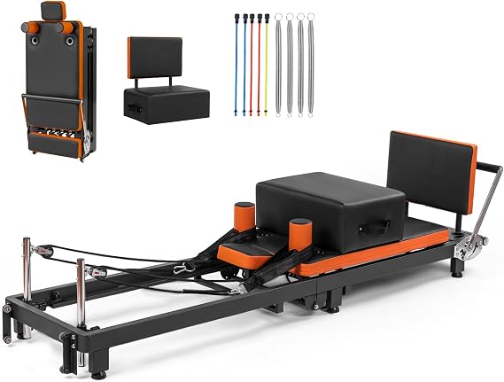 Pilates Reformer Machine 79" At Home Pilates Equipment with Springs Jump Board Pilates Box, Foldable Pilates Reformer 500LBS Capacity, Compact Design for Home Gym & Studio