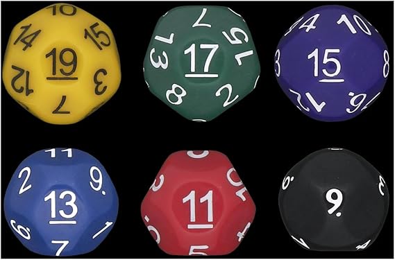 Rainbow - Set of 6 Unusual Odd Sided dice - D9, D11, D13, D15, D17 & D19