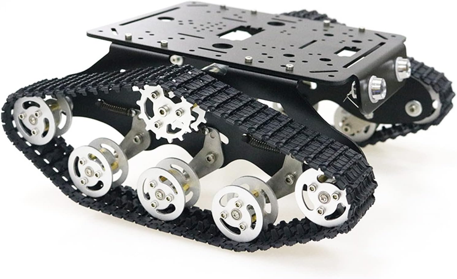 プロフェッショナル衝撃吸収メタルロボットタンクカーシャーシ、2個の高トルクDCエンコーダーモーター、リモートコントロールスマートトラッキングサスペンション吸収車両プラットフォーム、Arduino/Raspberry Pie/Micobit用