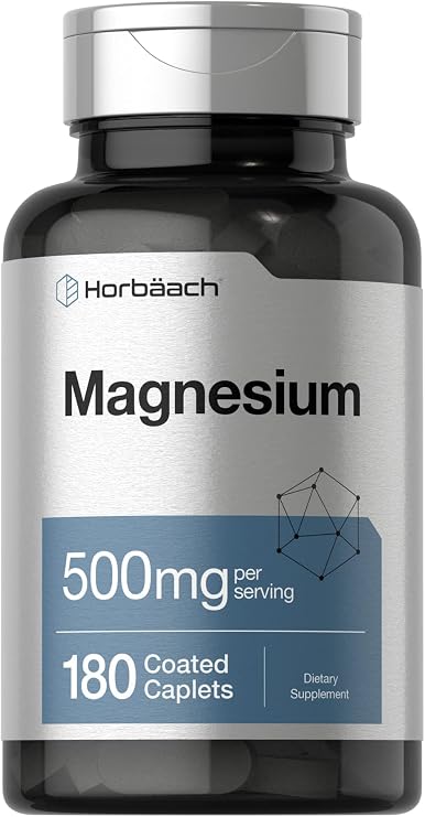 Horbaach Magnesium 500mg | 180 Caplets | Vegetarian, Non-GMO, and Gluten Free Supplement