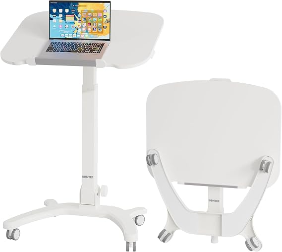 BONTEC Mobile Foldable Standing Desk, Gas Spring, 25.6 x 19.7 Inch, White
