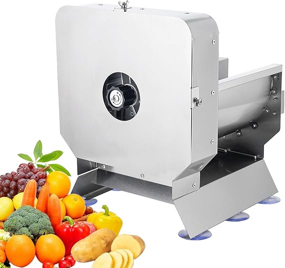Commercial Vegetable Slicing Machine Electric Automatic Veggie Fruit Cutter 220lb/h with Stainless Steel Blades 0-10mm Thickness Adjustable for Tomato Onion Potato Cabbage Lime Orange