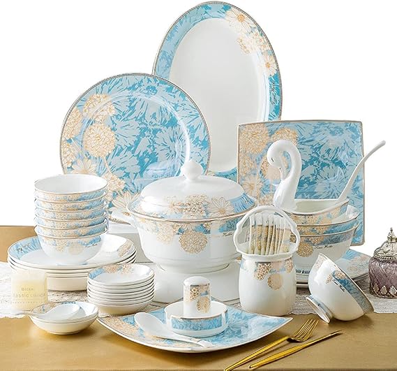 Bone China Dining Dishes Set,60 Pcs Dinnerware Set Home New Dinner Plate Light Luxury Modern Tableware Set,A