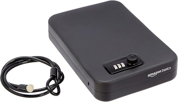 Amazon Basics Portable Security Lock Box Safe with Combination Lock for Documents and Jewelry, XL, Black
