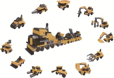 AMAZING TOYZ 12-in-1 City Construction Vehicle Building Kit for Kids, Compatible with Mainstream Building Blocks. Includes 13 Designs. Age 6.