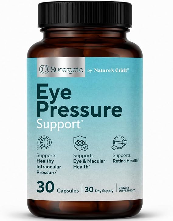 Sunergetic Premium Eye Pressure Support Supplement - Eye Pressure Supplement with Saffron, Lutein, Zeaxanthin, Bilberry & Pine Bark - Supports Ocular Health & Overall Vision - 30 Count
