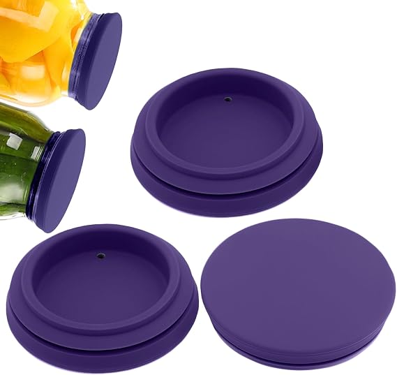 Regular Mouth Mason Jar Lids - Upgrade Canning Lids Fit for All Regular Mouth Mason Jars,Food Grade Silicone Mason Jar Caps,Dishwasher Safe,Leak Proof Reusable Lids,3 Pack (Violet-3 Pack)