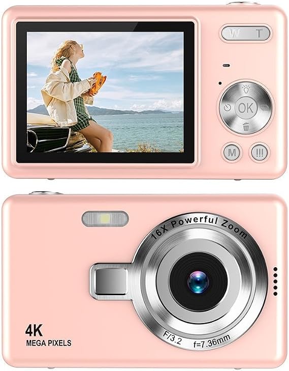 1080P CCD Camera With 96MP Image Sensor, 16X Digital Zoom, Autofocus Feature And 2 4 Inch IPS HD Screen For Vlogging And Photo Recording(Pink)