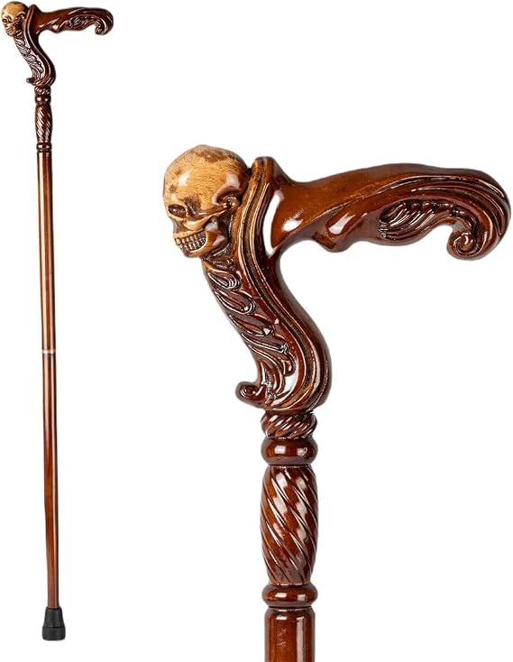 Wooden Walking Stick For Men And Women,Hand Carved Wooden Walking Cane with Ergonomic Grip Handle,Fashionable Unique Walking Stick for Seniors - 37 inch