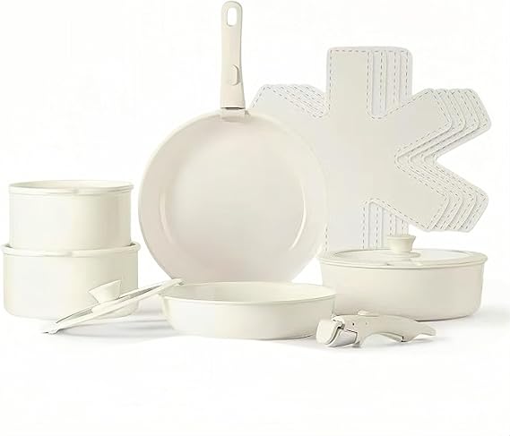 15pcs of Healthy Ceramic Cookware Set,Induction Kitchen Cooking Sets with Detachable Handle,Pots and Pans Set Non Stick,Non Toxic Cookware Set, RV Camping Stackable Pots Kitchen Set,PFAS/PFOA Free