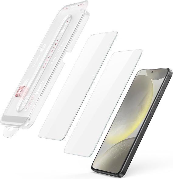 FLOLAB NanoArmour ONETIME for Samsung Galaxy S25 / S24 Case Friendly Screen Protector Tempered Glass 2 Pack, Fingerprint ID Compatible,Durable, Dust Free, Easy to Install