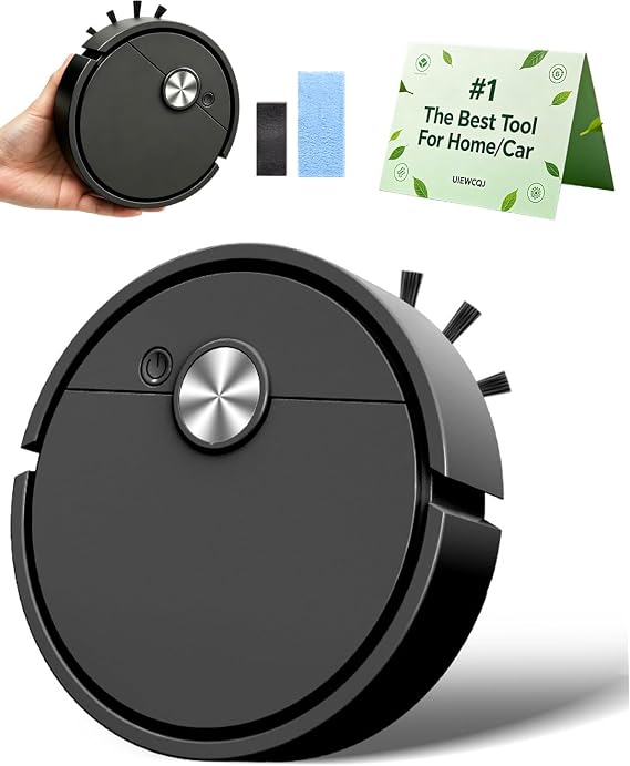 Mini Robot Vacuum for Car, Compact Mini Cleaner Sweeping Robot, 3 in 1 Rechargeable Multifunctional Smart Cleaning Machine with Wet Mopping for Hard Floors Pet Hair Carpets(Black-Rechargeable)