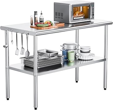 ROVSUN 48 x 24 Stainless Steel Table for Prep & Work,Commercial Worktables & Workstations, NSF Heavy Duty Metal Table with Adjustable UnderShelf for Kitchen, Restaurant, Home, Hotel, Outdoor