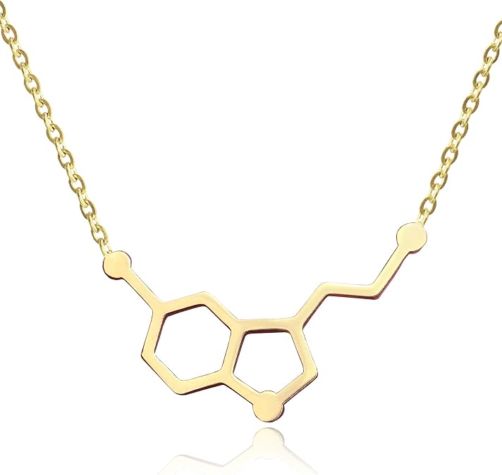 Altitude Boutique Simple Happiness Serotonin Molecule Necklace, Serotonin Neurotransmitter Necklace, Science Jewelry for Science Lovers (Silver, Gold, Rose Gold)