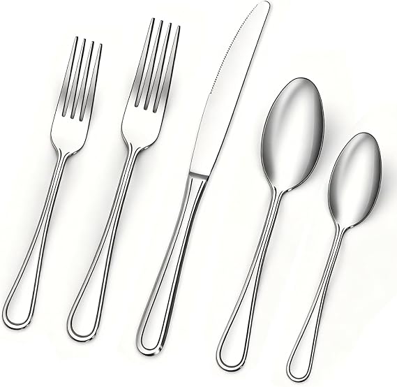 BEWOS 20 Piece Stainless Steel Silverware Set - Service for 4 Mirror Polished Flatware Set, Knife Fork Spoon Combination, Silverware Set for Home and Restaurant Use, Dishwasher Safe