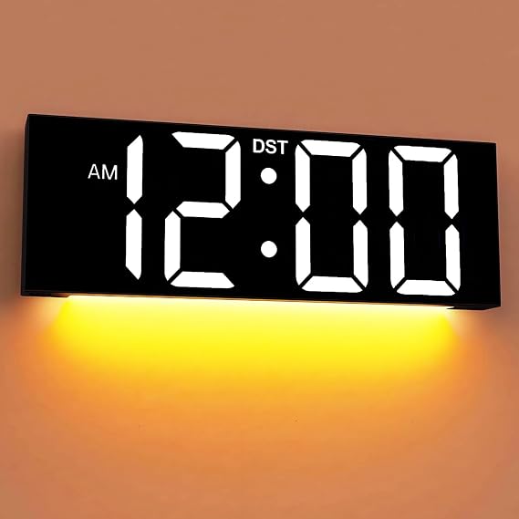 JALL Digital Wall Clock Large Display with Big LED Numbers, Remote Control, 8 RGB Colors, Auto DST, Night Light for Classroom Living Room Bedroom Birthday Gift for Senior (White Font, 12 inches)